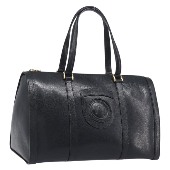 FENDI Boston Bag Leather Black Gold Auth 199674V