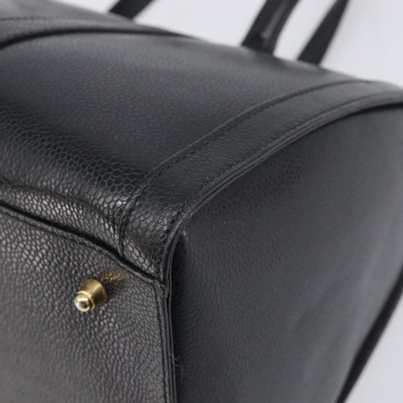 FENDI Boston Bag Leather Black Gold Auth 199674V