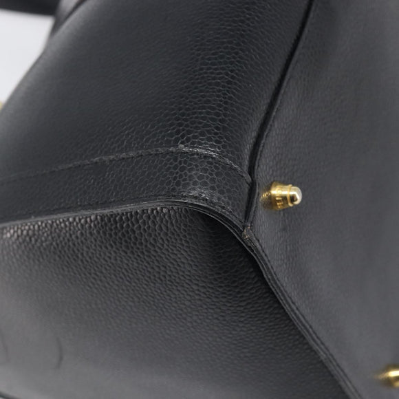 FENDI Boston Bag Leather Black Gold Auth 199674V