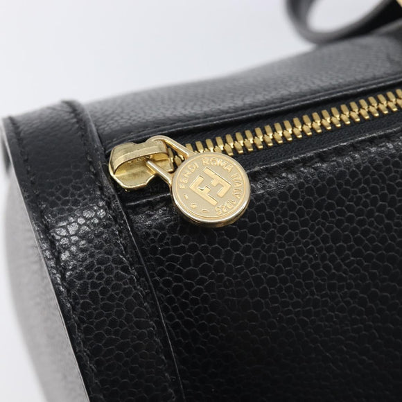FENDI Boston Bag Leather Black Gold Auth 199674V