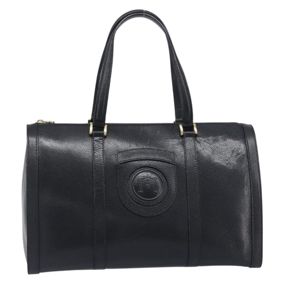 FENDI Boston Bag Leather Black Gold Auth 199674V