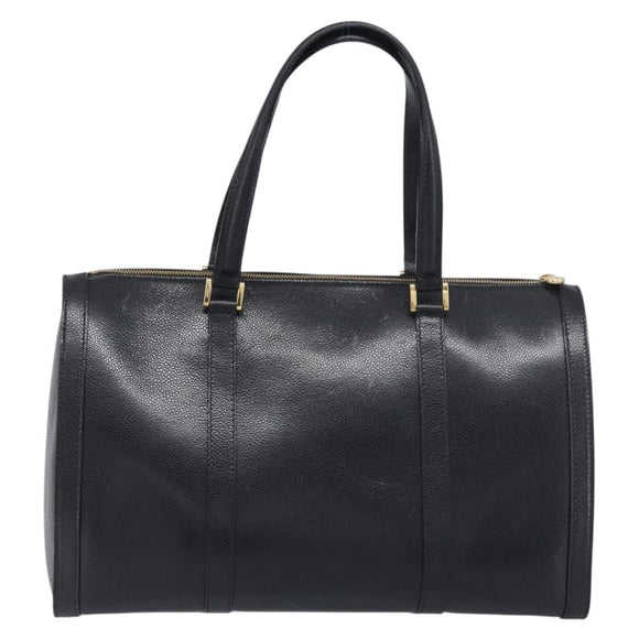 FENDI Boston Bag Leather Black Gold Auth 199674V