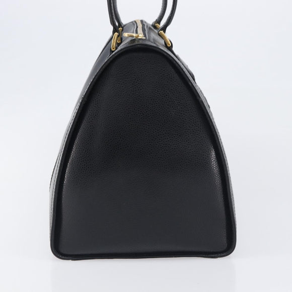 FENDI Boston Bag Leather Black Gold Auth 199674V