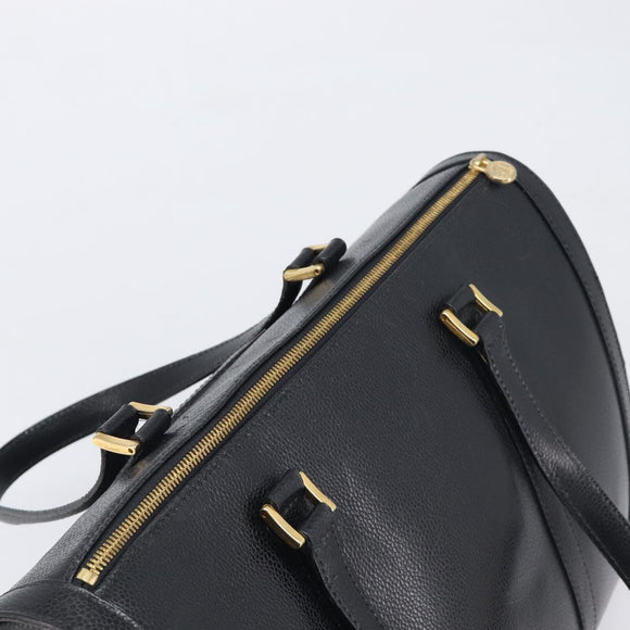 FENDI Boston Bag Leather Black Gold Auth 199674V