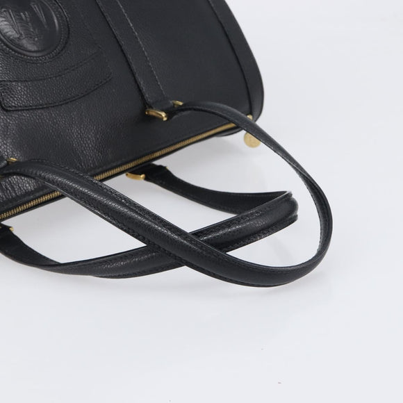 FENDI Boston Bag Leather Black Gold Auth 199674V