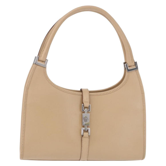 GUCCI Jackie Hand Bag Leather Beige Silver 002 1068 Auth 199675V