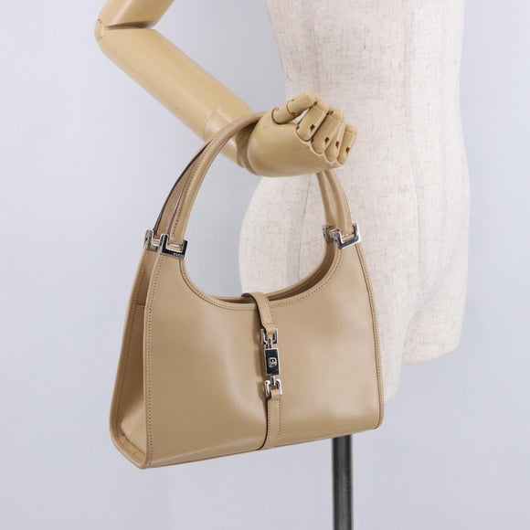 GUCCI Jackie Hand Bag Leather Beige Silver 002 1068 Auth 199675V