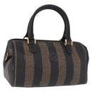 FENDI Pecan Canvas Boston Bag PVC Black Brown gold Auth 199677V-1