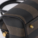 FENDI Pecan Canvas Boston Bag PVC Black Brown gold Auth 199677V-10
