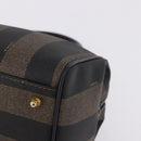 FENDI Pecan Canvas Boston Bag PVC Black Brown gold Auth 199677V-11