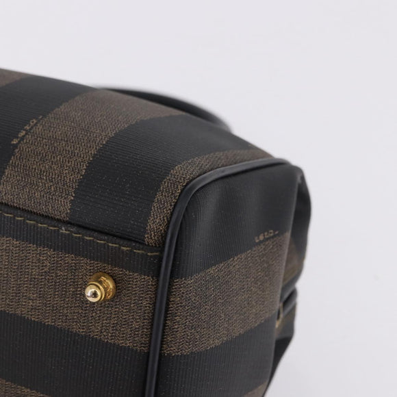 FENDI Pecan Canvas Boston Bag PVC Black Brown gold Auth 199677V