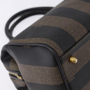 FENDI Pecan Canvas Boston Bag PVC Black Brown gold Auth 199677V-12