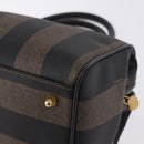 FENDI Pecan Canvas Boston Bag PVC Black Brown gold Auth 199677V-13