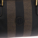 FENDI Pecan Canvas Boston Bag PVC Black Brown gold Auth 199677V-15