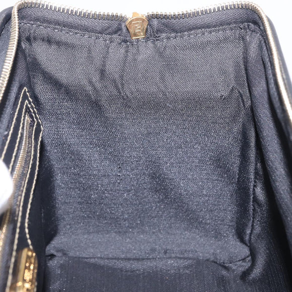 FENDI Pecan Canvas Boston Bag PVC Black Brown gold Auth 199677V
