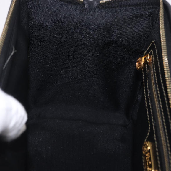 FENDI Pecan Canvas Boston Bag PVC Black Brown gold Auth 199677V