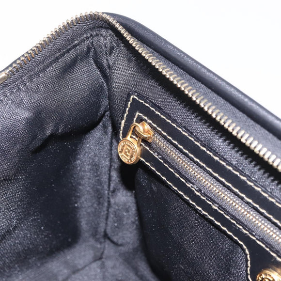 FENDI Pecan Canvas Boston Bag PVC Black Brown gold Auth 199677V