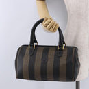 FENDI Pecan Canvas Boston Bag PVC Black Brown gold Auth 199677V-23