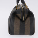 FENDI Pecan Canvas Boston Bag PVC Black Brown gold Auth 199677V-4