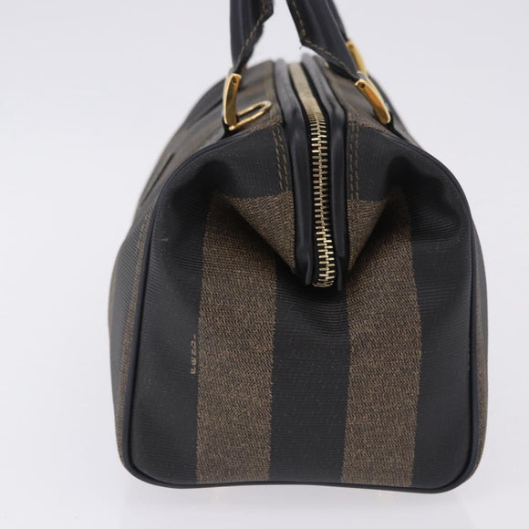 FENDI Pecan Canvas Boston Bag PVC Black Brown gold Auth 199677V