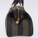 FENDI Pecan Canvas Boston Bag PVC Black Brown gold Auth 199677V-5