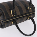 FENDI Pecan Canvas Boston Bag PVC Black Brown gold Auth 199677V-6