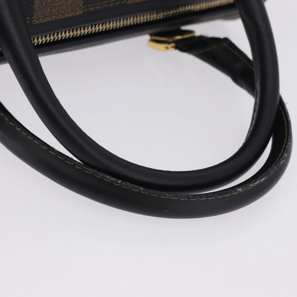 FENDI Pecan Canvas Boston Bag PVC Black Brown gold Auth 199677V