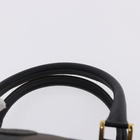 FENDI Pecan Canvas Boston Bag PVC Black Brown gold Auth 199677V