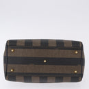 FENDI Pecan Canvas Boston Bag PVC Black Brown gold Auth 199677V-9