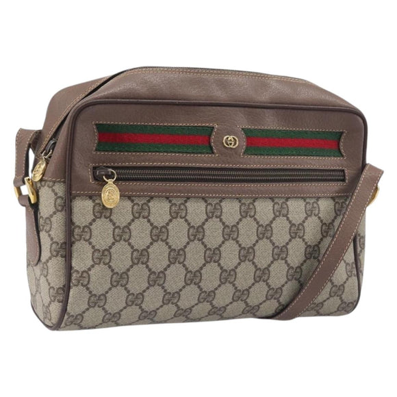 GUCCI GG Supreme Web Sherry Line Bag PVC Beige Gold 001 113 6472 Auth 199679