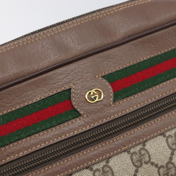 GUCCI GG Supreme Web Sherry Line Bag PVC Beige Gold 001 113 6472 Auth 199679
