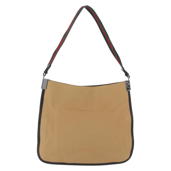 GUCCI Web Sherry Line Shoulder Bag Canvas Beige Silver 001 4321 Auth 199680A