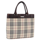 BURBERRY Nova Check Hand Bag Canvas Beige Silver Auth 199684-1