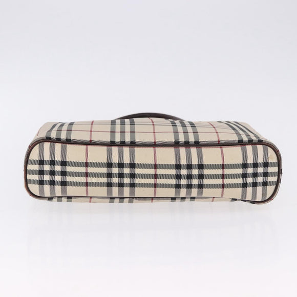 BURBERRY Nova Check Hand Bag Canvas Beige Silver Auth 199684