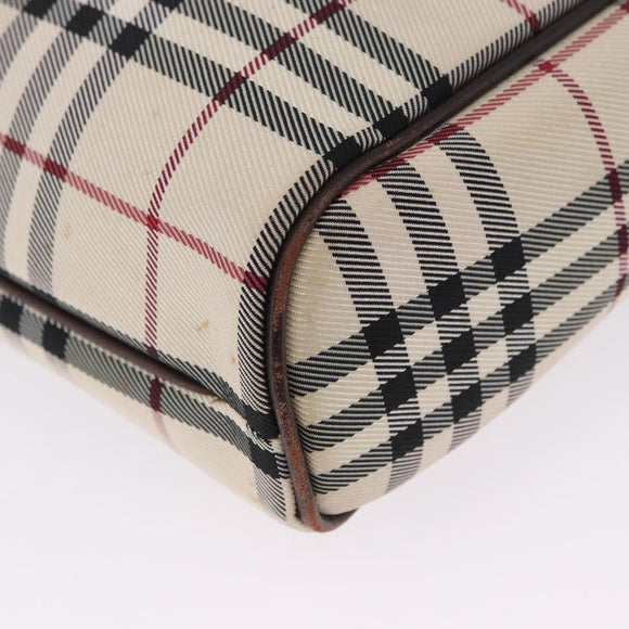BURBERRY Nova Check Hand Bag Canvas Beige Silver Auth 199684