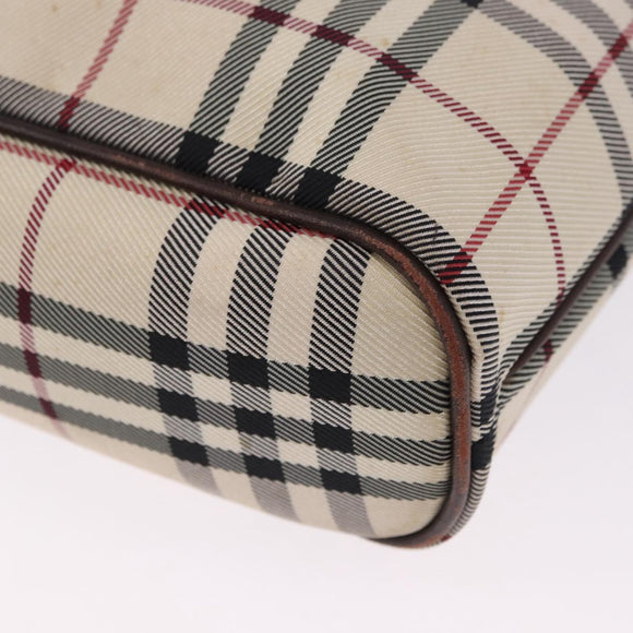 BURBERRY Nova Check Hand Bag Canvas Beige Silver Auth 199684