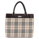 BURBERRY Nova Check Hand Bag Canvas Beige Silver Auth 199684-13