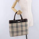 BURBERRY Nova Check Hand Bag Canvas Beige Silver Auth 199684-26