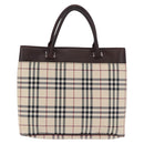 BURBERRY Nova Check Hand Bag Canvas Beige Silver Auth 199684-3