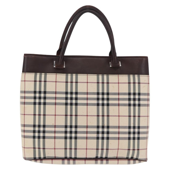 BURBERRY Nova Check Hand Bag Canvas Beige Silver Auth 199684