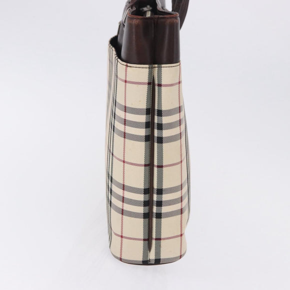 BURBERRY Nova Check Hand Bag Canvas Beige Silver Auth 199684