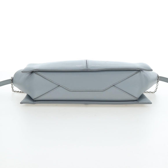 CELINE Chain Trillodo Shoulder Bag Leather Light Blue Silver Auth 199685V