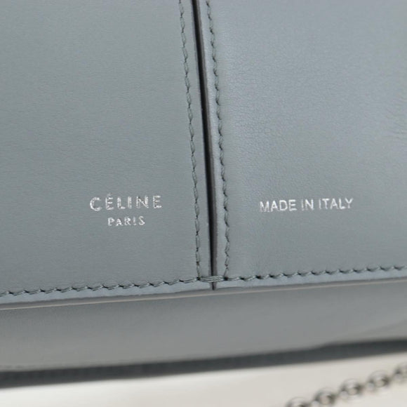 CELINE Chain Trillodo Shoulder Bag Leather Light Blue Silver Auth 199685V