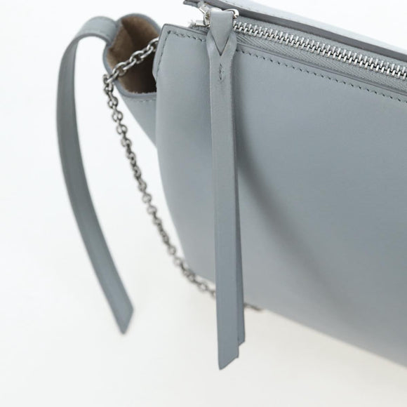 CELINE Chain Trillodo Shoulder Bag Leather Light Blue Silver Auth 199685V
