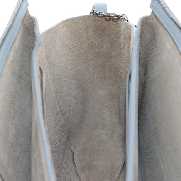 CELINE Chain Trillodo Shoulder Bag Leather Light Blue Silver Auth 199685V