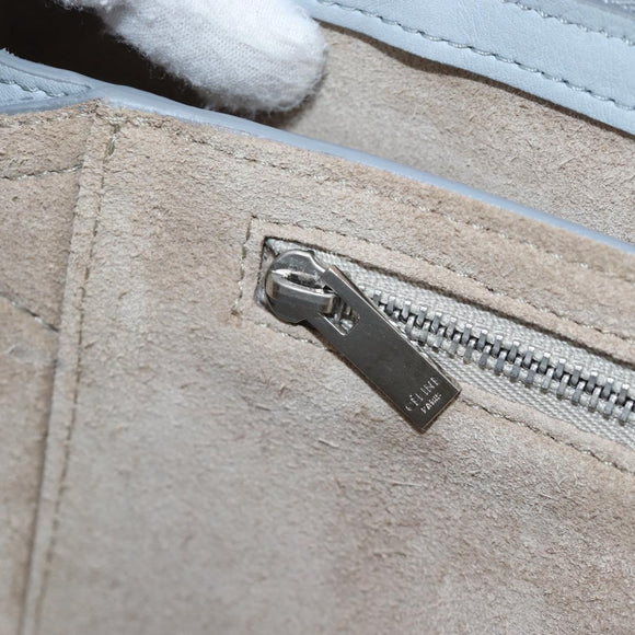 CELINE Chain Trillodo Shoulder Bag Leather Light Blue Silver Auth 199685V