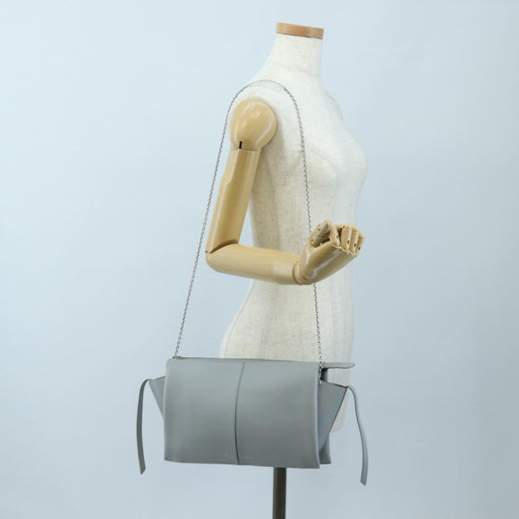 CELINE Chain Trillodo Shoulder Bag Leather Light Blue Silver Auth 199685V
