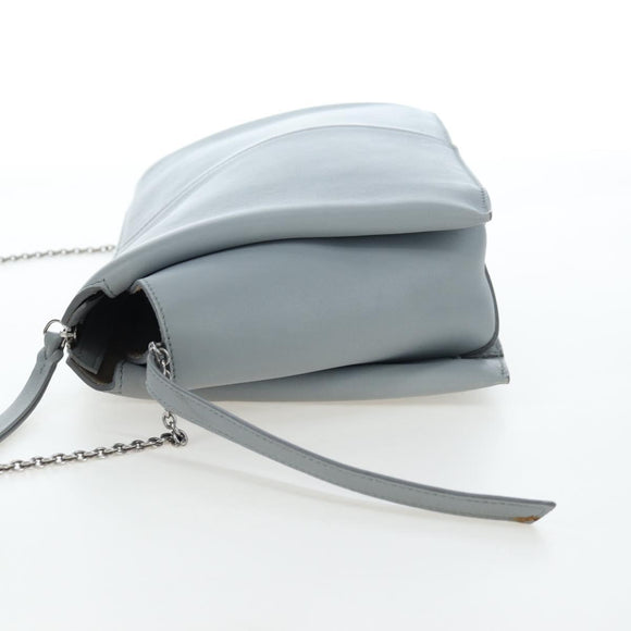 CELINE Chain Trillodo Shoulder Bag Leather Light Blue Silver Auth 199685V