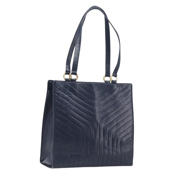 SAINT LAURENT Tote Bag Leather Navy Gold Auth 199687