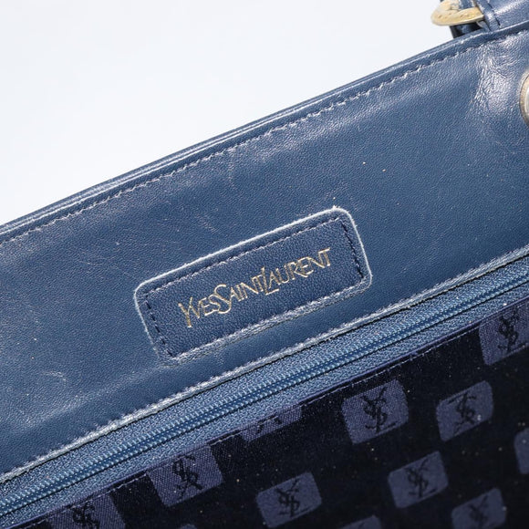 SAINT LAURENT Tote Bag Leather Navy Gold Auth 199687